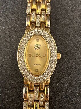 Elizabeth Taylor Watch Women Gold Tone Oval Crystal Bezel New Battery 6 Inch